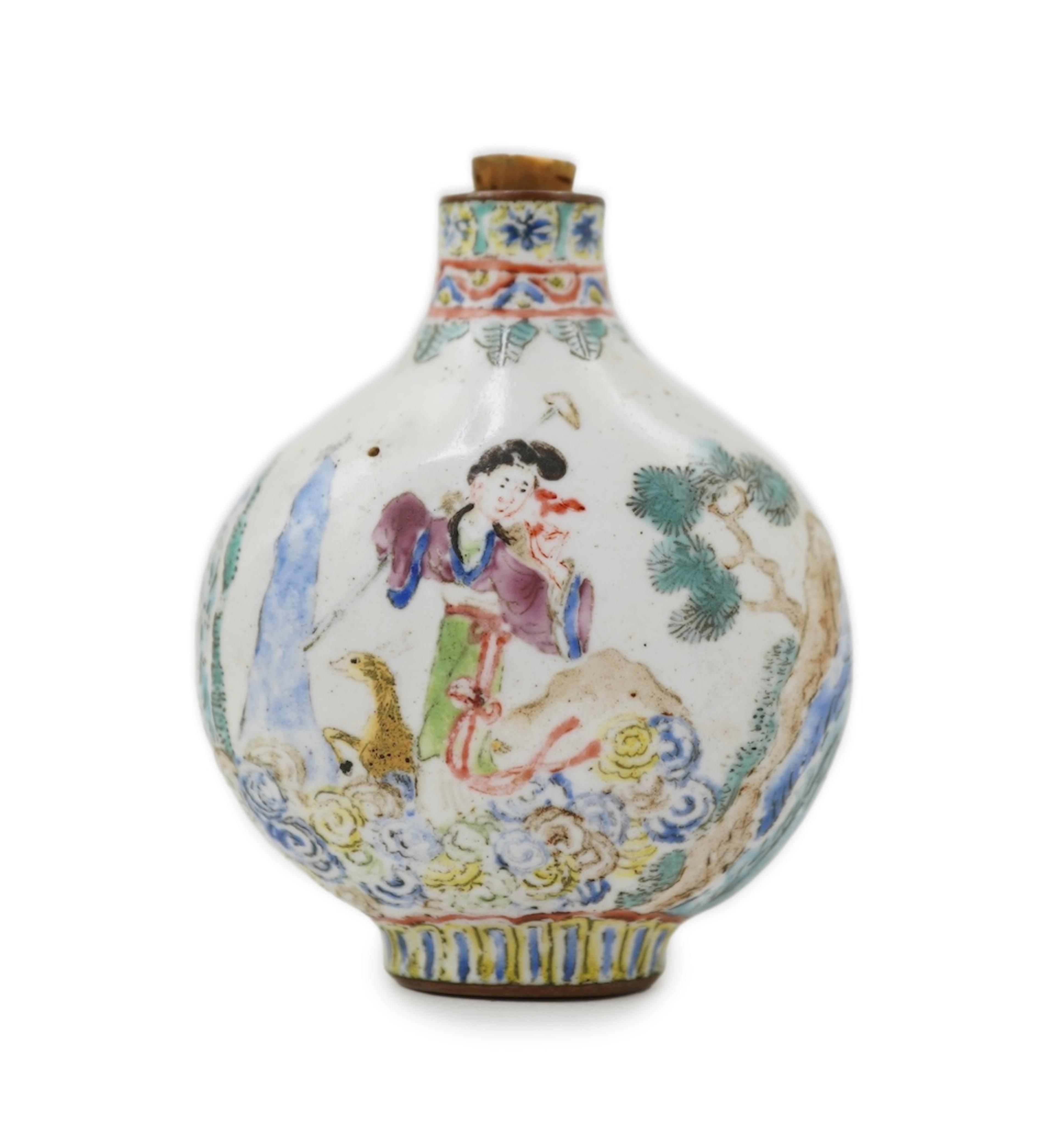 A Chinese Guangzhou enamel snuff bottle, Qianlong mark, 19th century